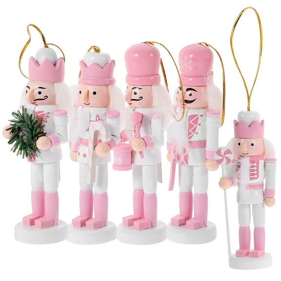 Worgeous 5Pcs Pink Wood Nutcracker Soldier Ornament for Christmas Decoration