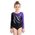 thumbnail image 2 of Girls Long Sleeve Shiny Waves Metallic Athletic Dance Gymnastics Leotard Outfit,Purple,4-5Y, 2 of 10