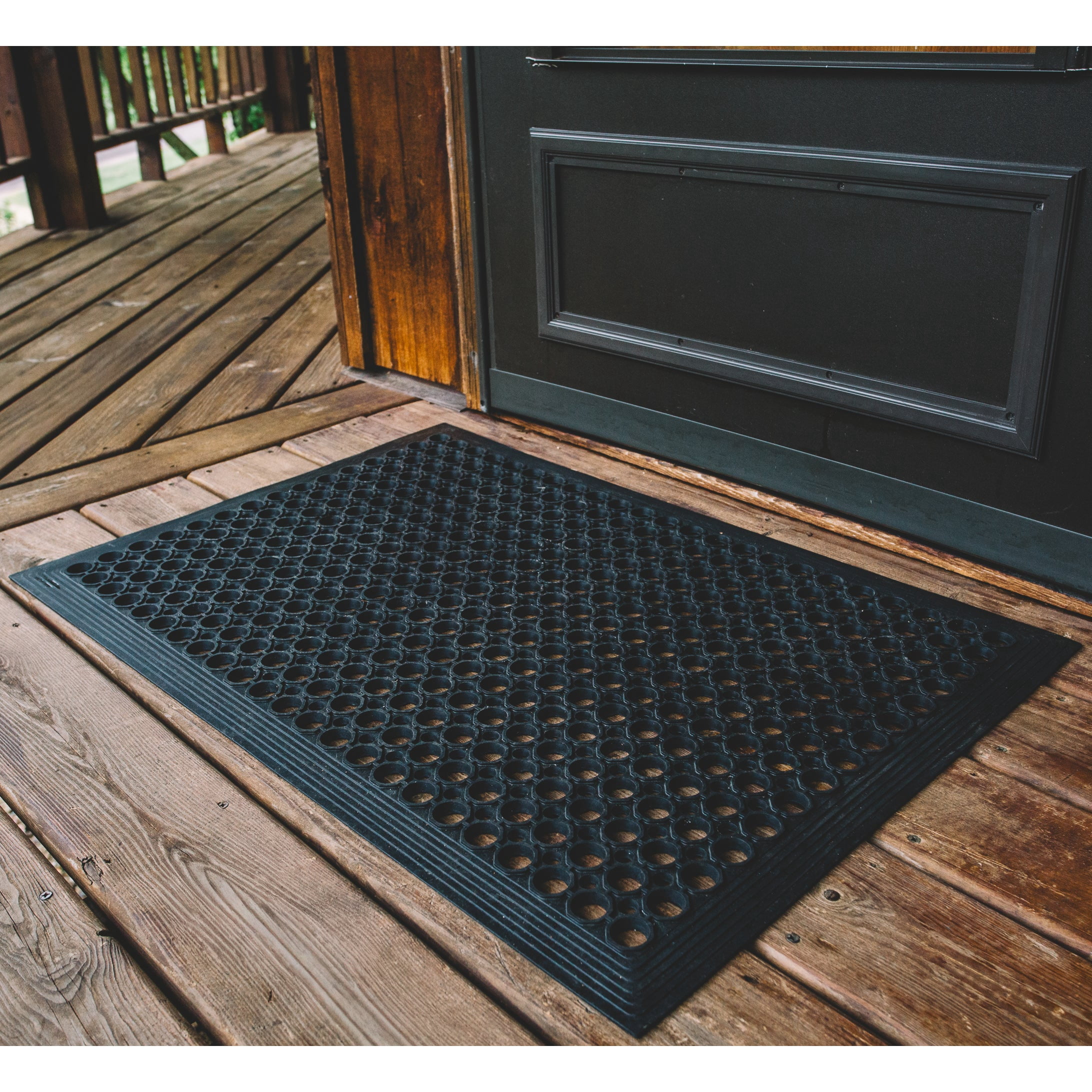 Backyard Expressions 24" x 36" Outdoor Rubber Drainage Mat, Heavy Duty Non Slip Floor Mat with Holes, Indoor Outdoor Door Mat for Entryway, Patio, Garage, Kitchen, Pool & Wet Areas, Black