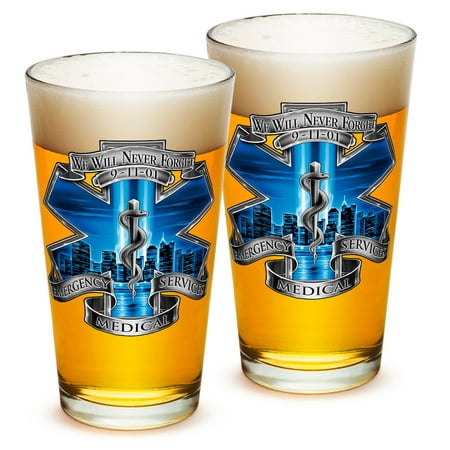 

Pint Glasses – EMT Paramedic Gifts for Men or Women – EMT Beer Glassware – EMS Blue Skies Beer Glasses with Logo - Set of 2 (16 Oz)