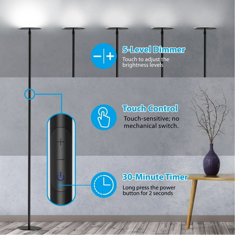 Trond led torchiere floor lamp 2024 dimmable 30w 5500k natural daylight