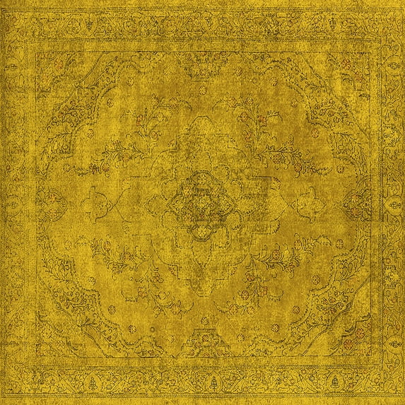 Ahgly Company Machine Washable Indoor Square Oriental Yellow Industrial Area Rugs, 8' Square