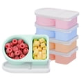 thumbnail image 1 of Paquete de 5 recipientes de silicona para refrigerios, 2 compartimentos, reutilizables, con tapas, 8 oz, arcoíris, 1 of 6
