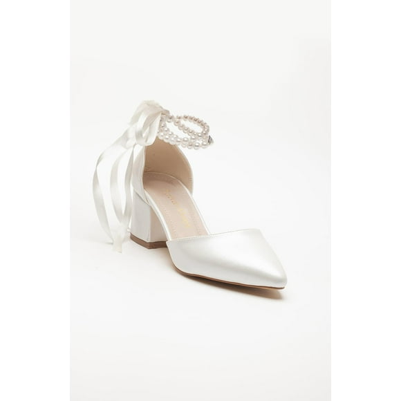 Miranda- Zapatos de tacón marfil con perlas crema 24 CM