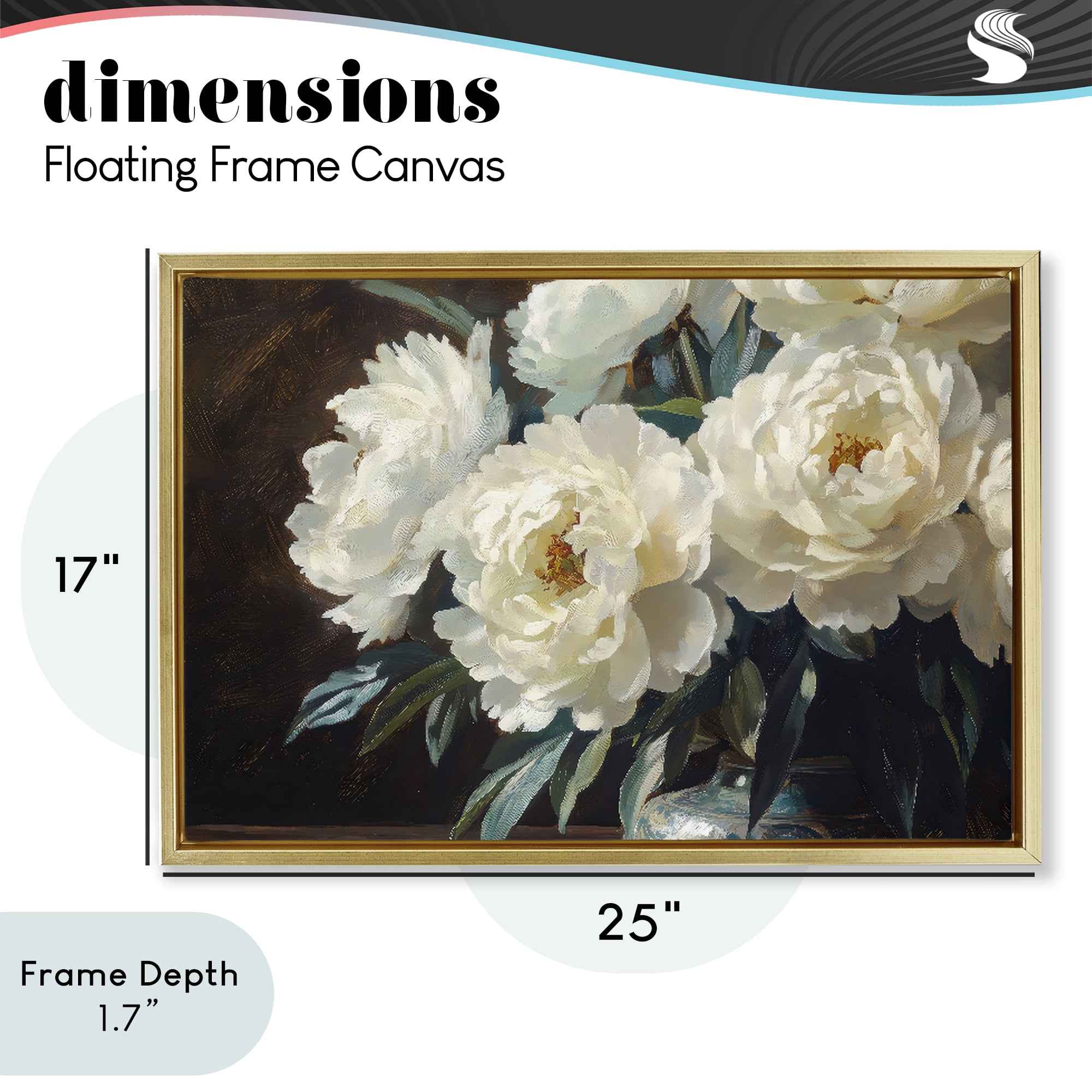 Stupell Industries Large Moody White Floral Gold Framed Floater Canvas Wall Art, design by Petal Prints Design