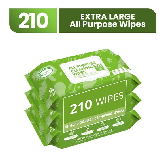 Air Jungles All Purpose Cleaning Wipes 70 Count (Pack of 3), XL 8" x 10" Size Cleaner Wipes for Car Interior, Household Appliance, Yoga Mat, Desk, Gym Equipmen