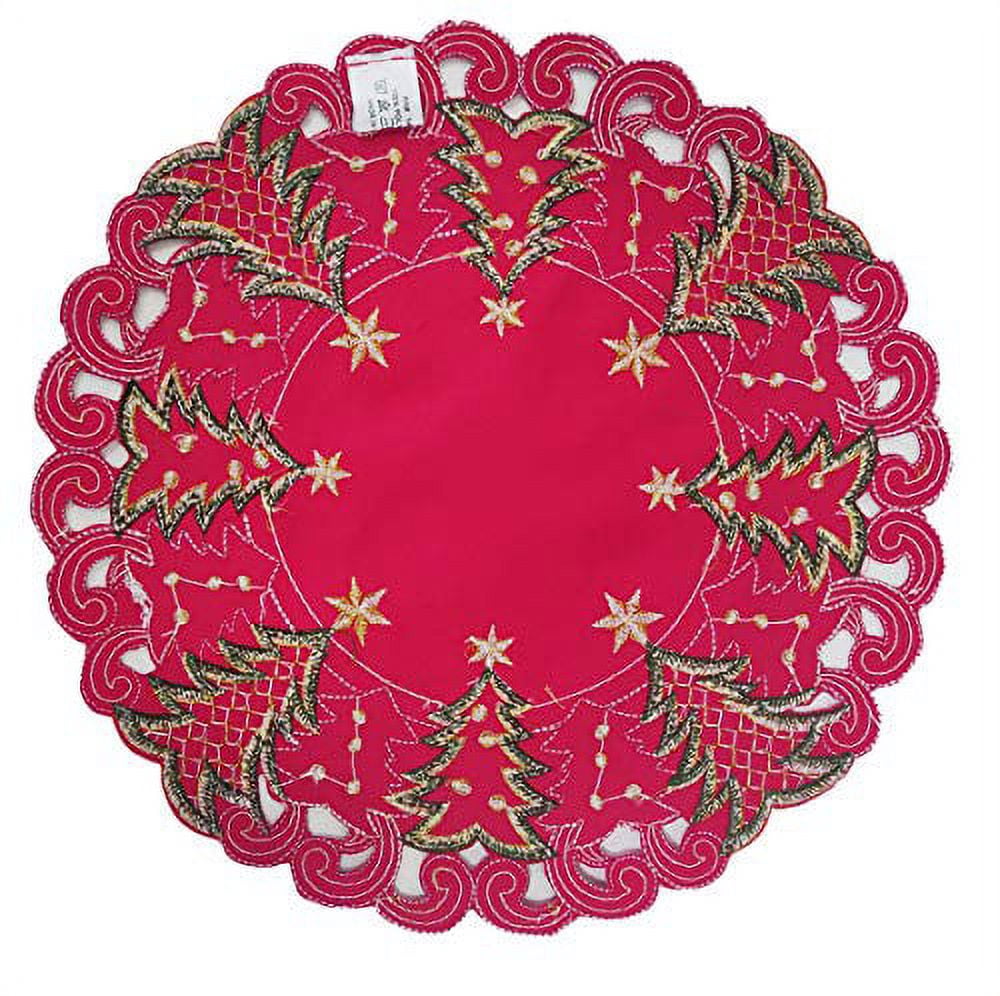 Fennco Styles Pandora Collection Holiday Christmas Tree 14 Inch Round Placemats, Set of 4