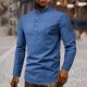 thumbnail image 3 of Camisas De Sport Para Hombre Camisa de color para hombre Camisa de lino con cuello de algodón Camisas de hombre sólidas informales y de manga larga (Navy, 4XL), 3 of 6