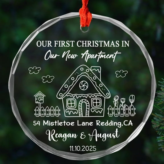 Our 1st Apartment Glass Ornament Xmas, Our First Christmas in Our New Apartment Gift for Couple Newlyweds Housewarming, Date/Name & Address Our New Apartment Ornament 2025