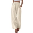 thumbnail image 3 of Women's Spring Satin Straight Leg Pants Loose Casual Comfort Fit, 3 of 7