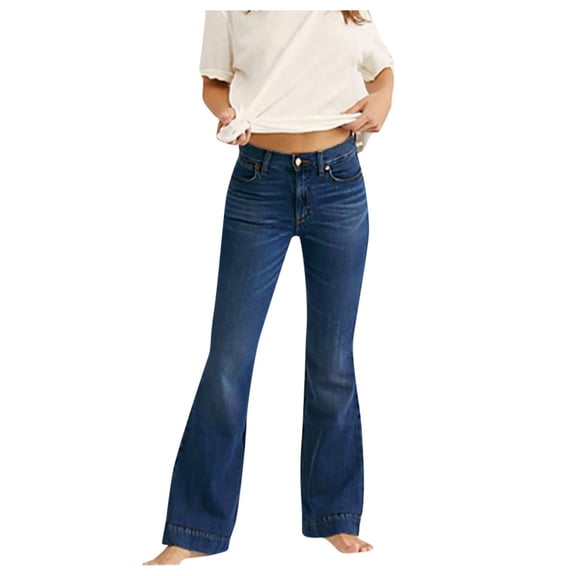 Vedolay Women's Wide Leg Jeans Bell Bottom Jeans Summer Loose Denim Casual Pant Jeans Dark Blue,S