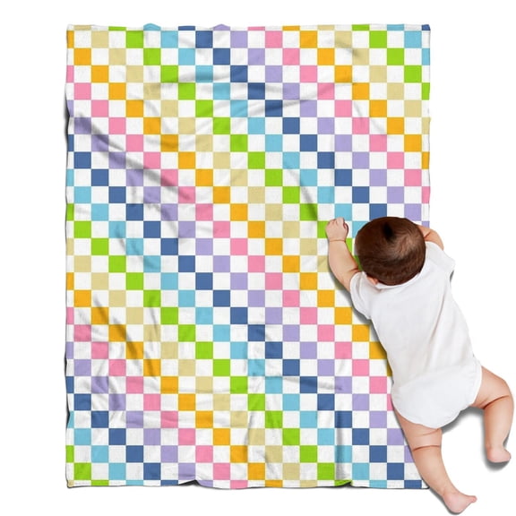 Pastel Color Checkered Pattern Blanket,Comfortable Soft Flannel Throw Blanket,All Season,Warm Lightweight Blankets for Sofa Bed Couch Living Room Chair,30"x40"