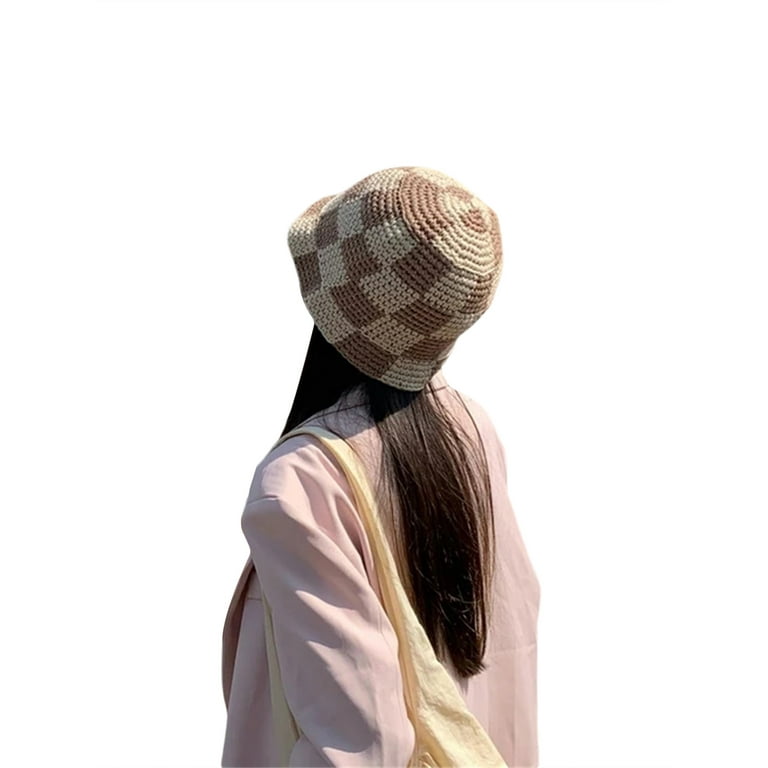 Multitrust Women Bucket Hat, Plaid Pattern Woven Style Hollow-Out Fisherman Hats, Women's, Size: One Size