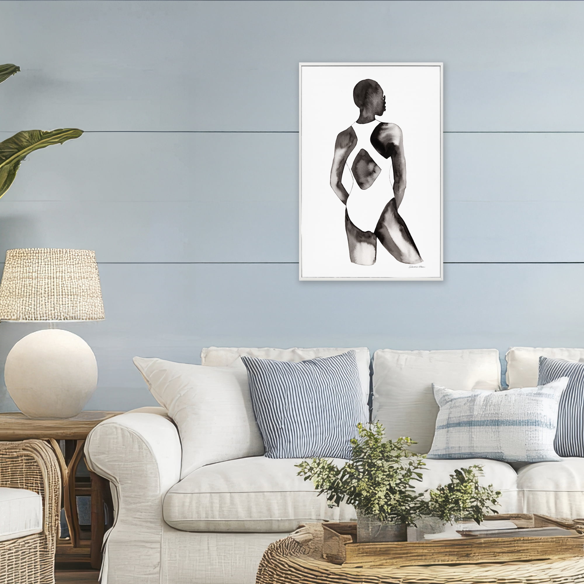 Stupell Industries Beach Day Swimsuit Silhouette White Framed Giclee Art, design by Simone Elum