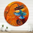 thumbnail image 2 of Designart 'Blue Hummingbird On Orange Sunflower' Traditional Circle Metal Wall Art 11x11 - Disc of 11, 2 of 5