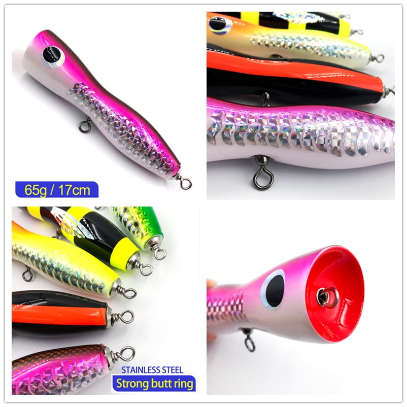 WD104 Popper Fishing wood lure 65g 17cm TopWater Artificial Bait Trolling Popper Dep sea fishing lure Solid wooden Hard bait