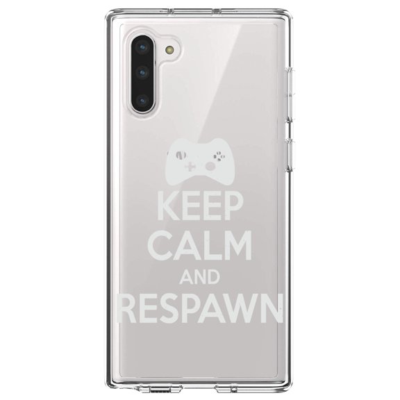 DistinctInk Clear Shockproof Hybrid Case for Samsung Galaxy Note 10 (6.3" Screen) - TPU Bumper Acrylic Back Tempered Glass Screen Protector - Keep Calm and Respawn Gamer Video Games