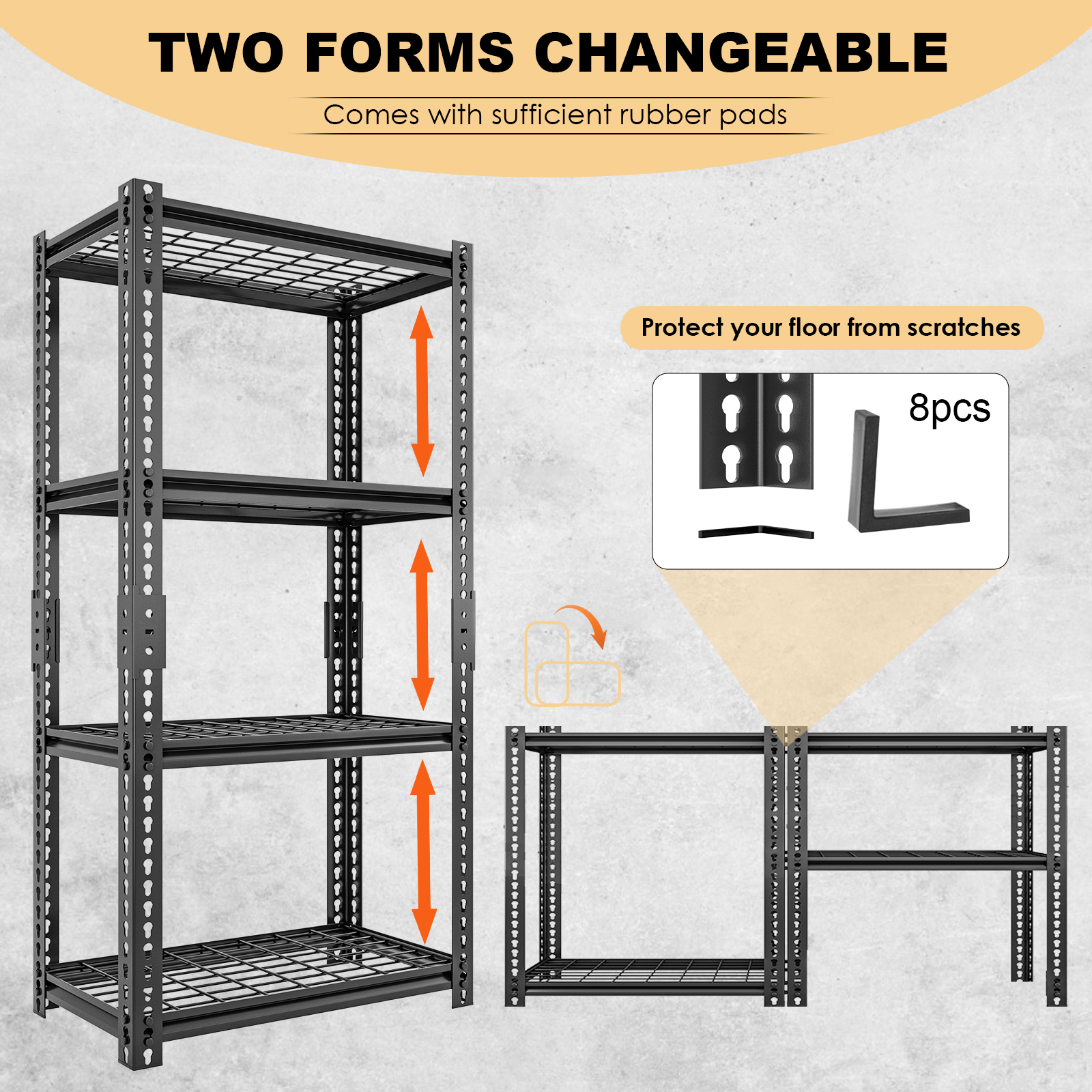 4 Shelves Adjustable Storage Steel Wire Shelves Black, 63" Tall Steel Wire Shelving Unit Heavy Duty Utility Racks for Garage Basement Kitchen Closet Oganization, 3200 lbs Capacity, 2PC