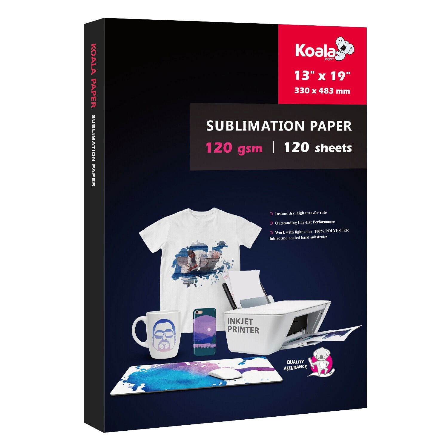 Sublimation Starter Kit I Koala Sublimation Paper 13X19 in 120 Sheets 120gsm + A-SUB Sublimation Ink for  Inkjet Printers