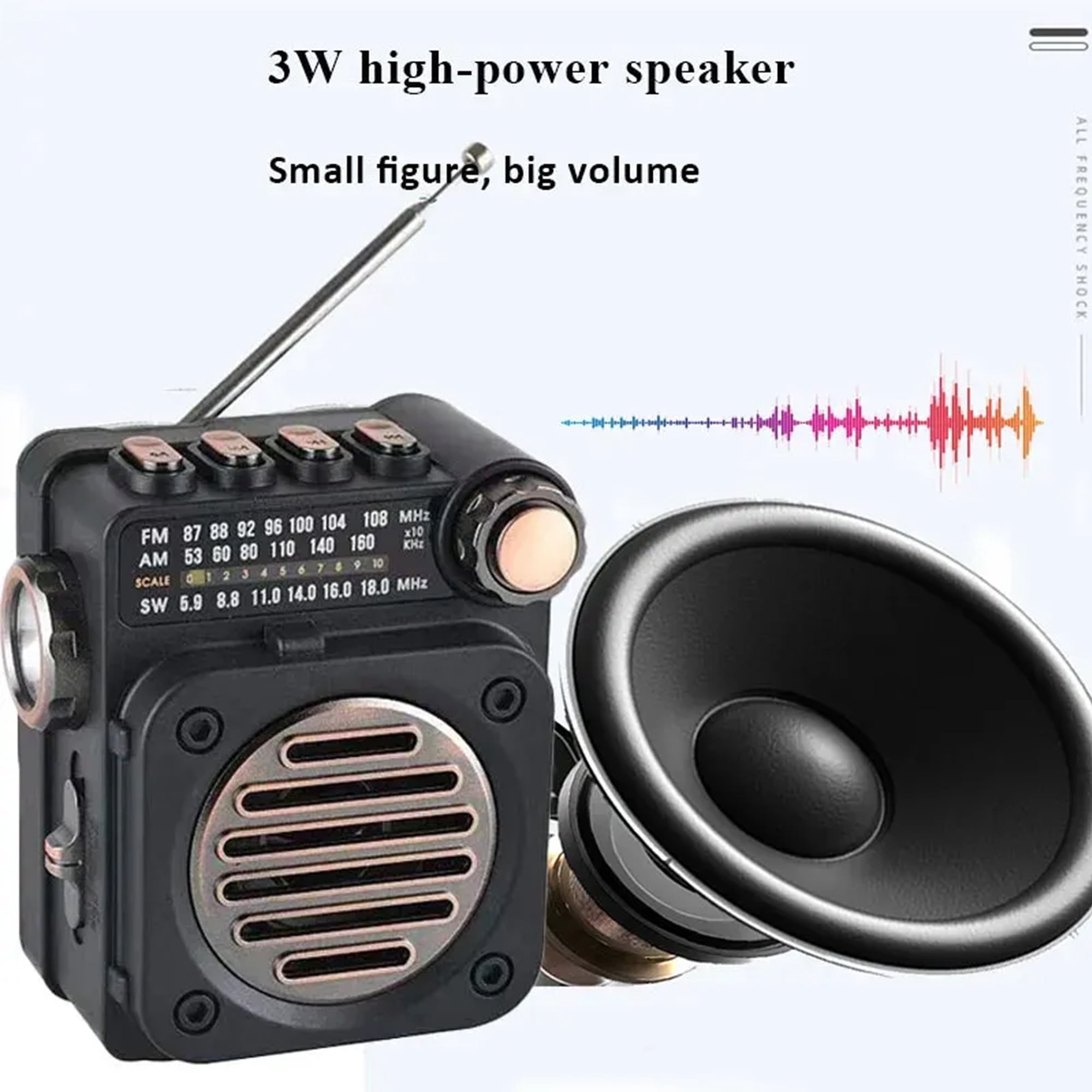 Portable Radio FM AM SW, Bluetooth Retro Radio, Handheld Transistor Radio with Bright Torch Light, Analog Tuning Knob, Vintage Decor Radio Support TF Card, USB Charging, Gifts for Friends Family