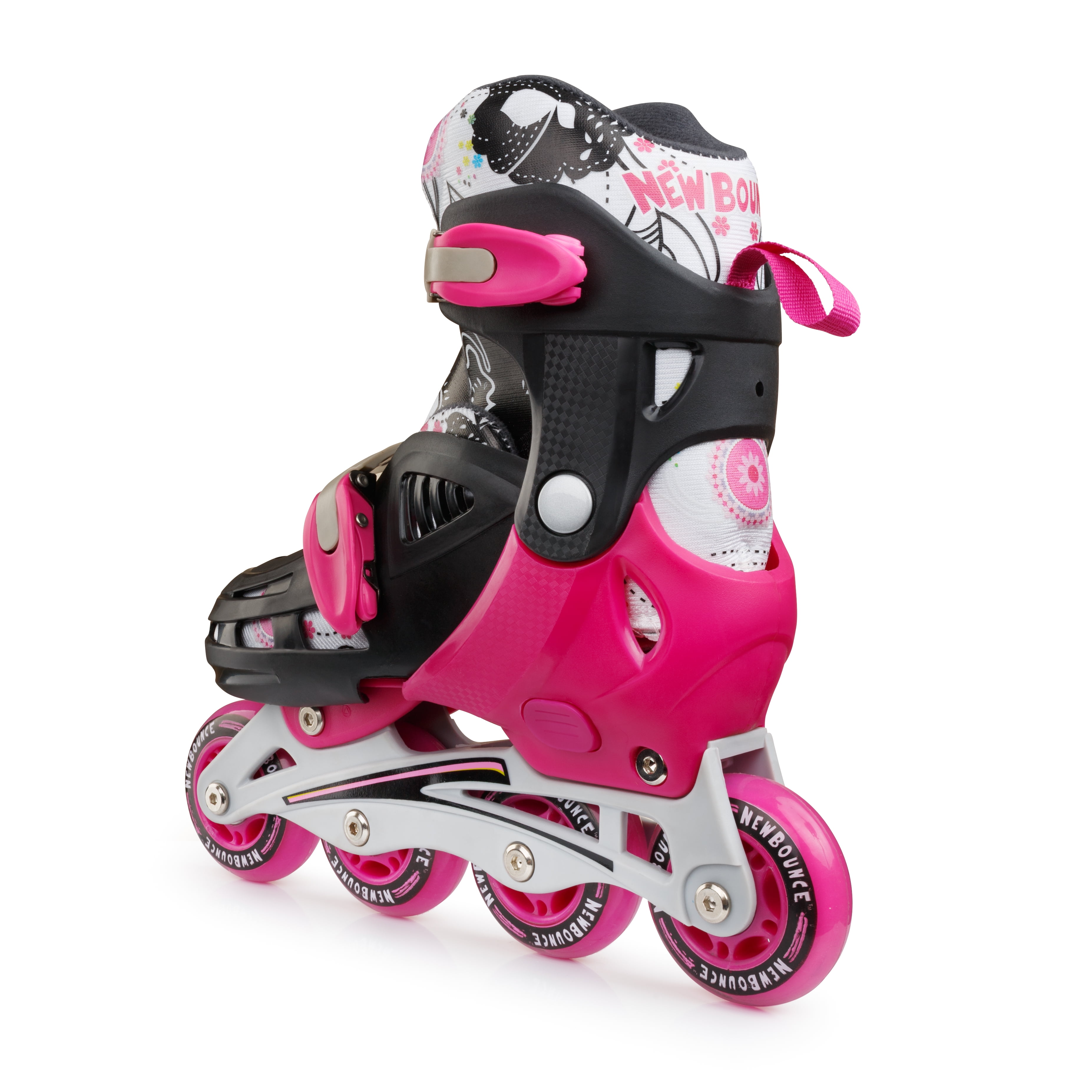 New Bounce Adjustable Inline Skates for Kids - Premium Roller Blades, 4 Wheels, Comfortable Fit for Boys & Girls, Pink