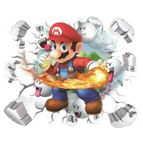 Mario Wall Stickers 3D wall stickers Cartoon characters wall stickers Cartoon background wall decoration Birthday gift Children bedroom decoration 50*40CM
