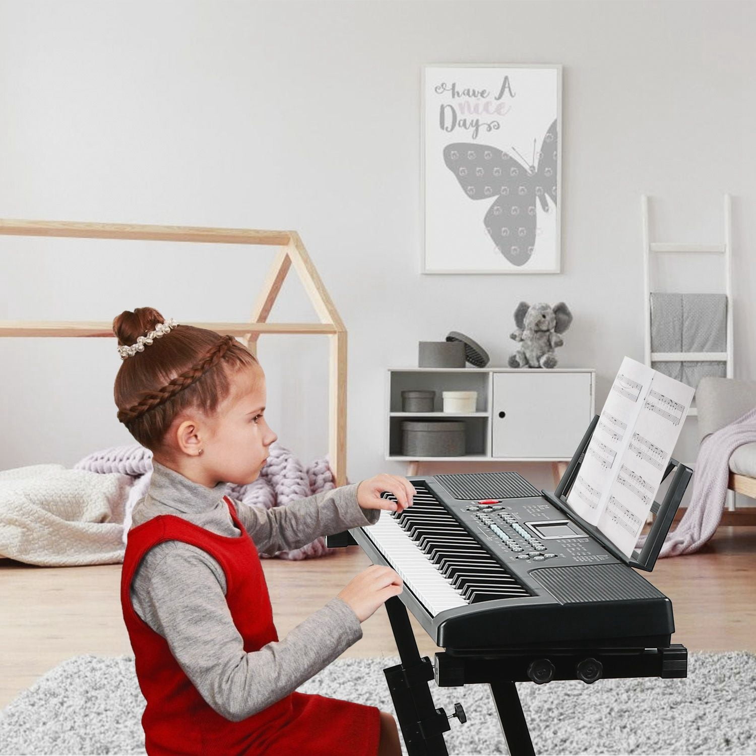 Multifunctional 61 Key Children's Piano Toy - Electronic Keyboard with 16 Tones, 8 Percussions, Volume Control & HD Display, Includes Stand Microphone for Early Music Education