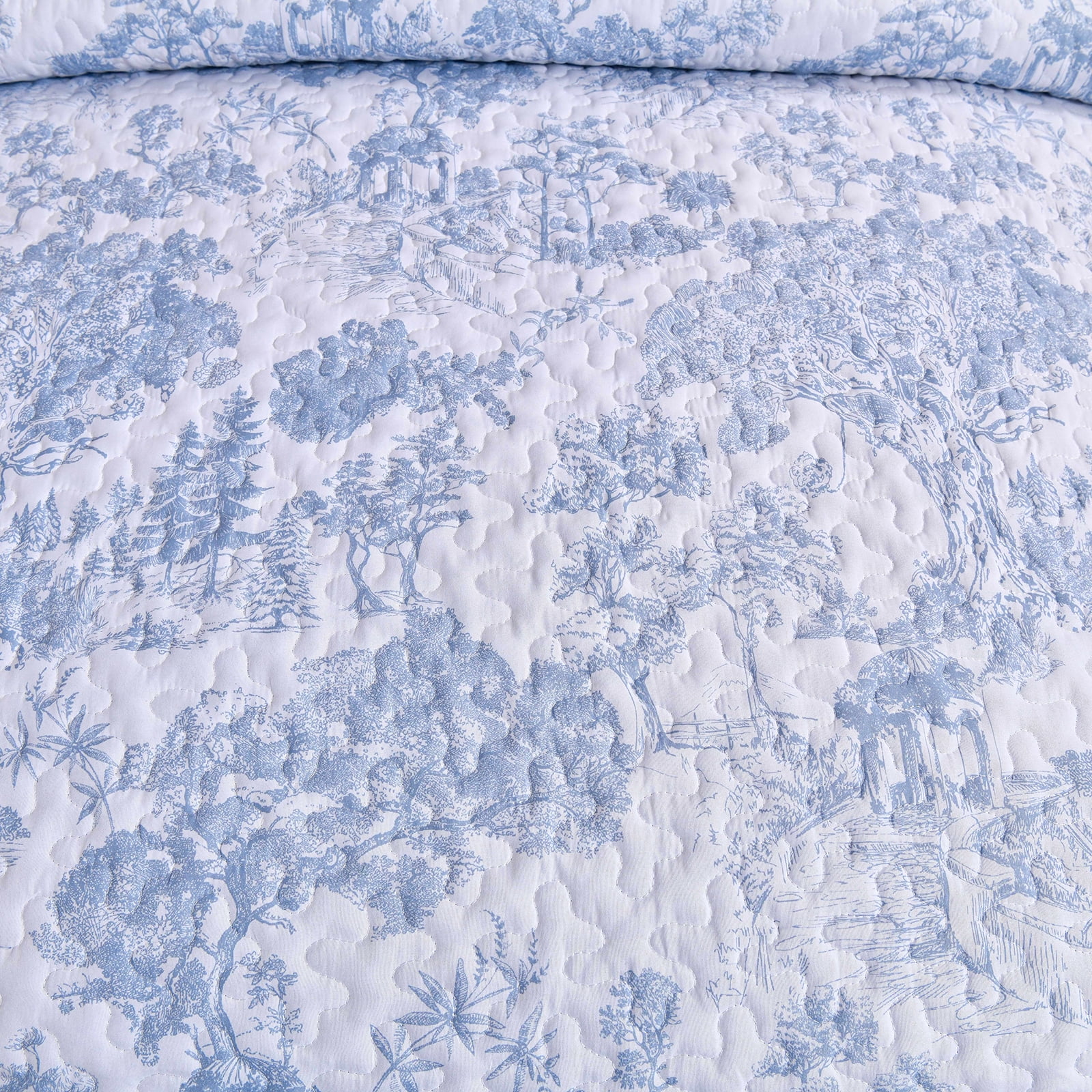 Dintszyayue Botanical Queen Size Quilt Set Blue,3Pcs Plants Pattern Sketch Soft Bedspread Set Adult(90"x96")