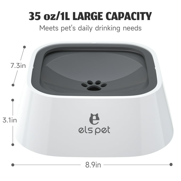 ELS Pet Dog Bowl No Spill, Pet Water Bowl No Drip Slow Water Feeder Cat Bowl , Pet Water Dispenser 35oz/1L Travel Water Bowl for Dogs, Cats