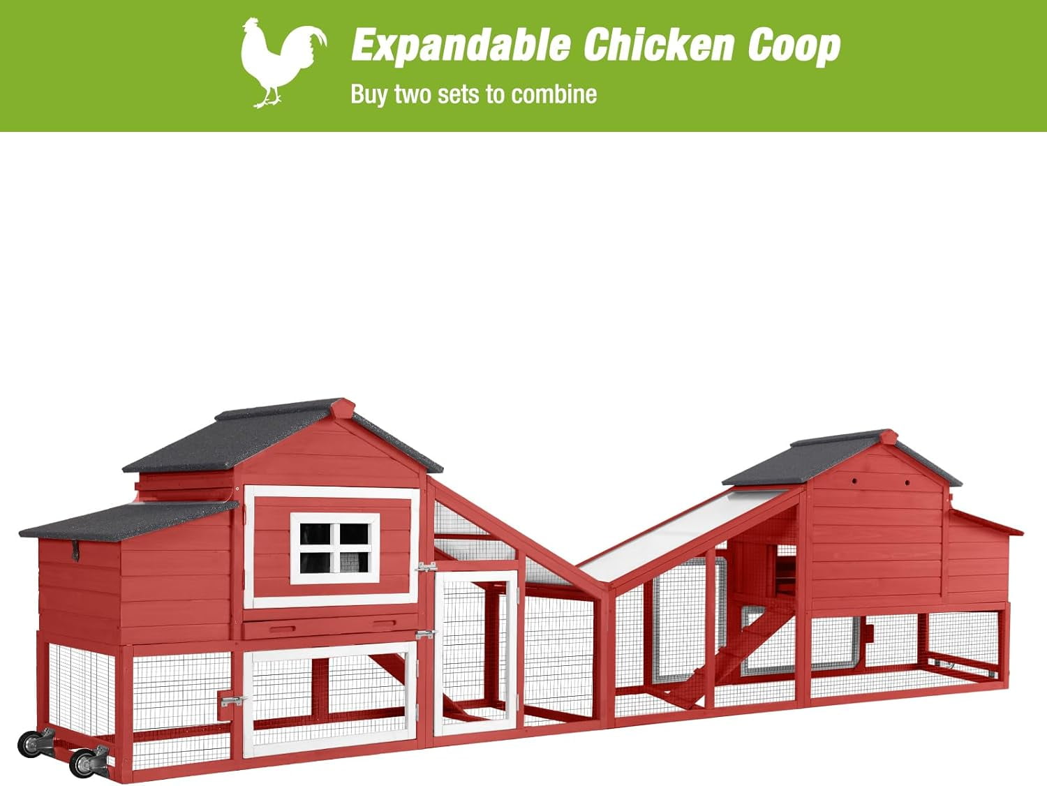 MEDEHOO Chicken Coop Mobile Chicken House On Wheel Outdoor Rabbit Hutch for 2-4 Chickens 67"(Red)
