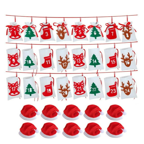 TIMIFIS Christmas Decorations Christmas Ornaments Christmas Calendar 24 Days Countdown Hanging Gift Bags For Christmas Home Decor