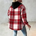 thumbnail image 5 of Women's Plaid Jackets Patchwork Hooded Button Drawstring Woolen Cardigan Thicken Casual Warm Fall Winter Outfit (L, Red), 5 of 5