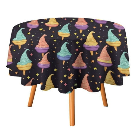 

JINGDS Sweet Ice Cream Witch Hats-1039 Round Table Cloth Halloween Tablecloth Thanksgiving Day Table Cloth Round Cover Circle Tablecloth for Halloween Thanksgiving Fall Party