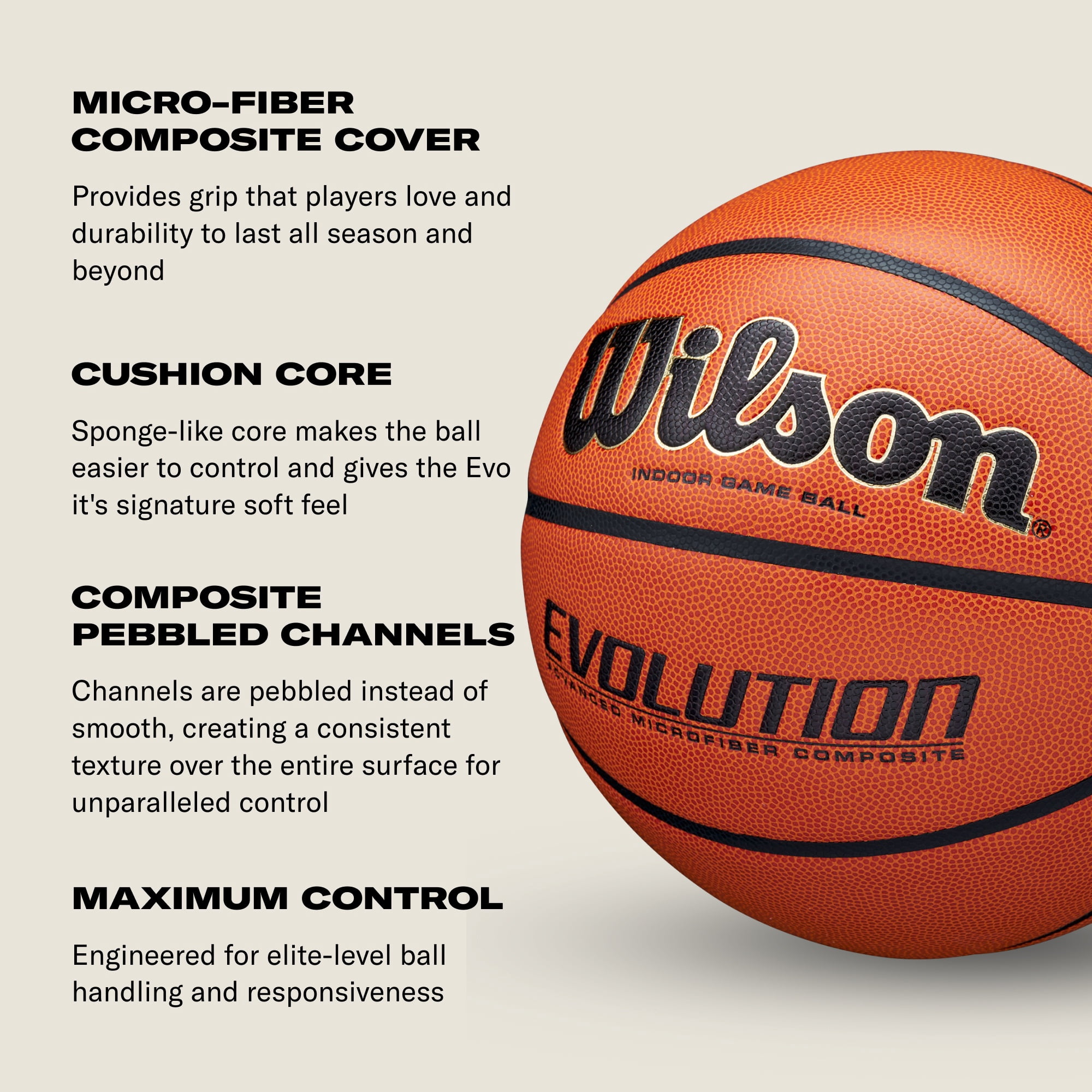 Wilson Evolution Indoor Game Basketball - Royal, Size 7 - 29.5"