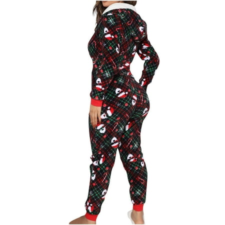 

YWDJ Pajamas for Women Soft Comfy Ladies Casual Christmas Homewear Hooded Zipper One-Piece Homewear Pajamas Red S