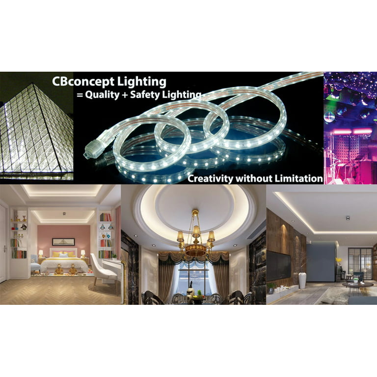 CBConcept UL Listed, 16.4 Feet,Super Bright 4500 Lumen, 6000K Pure White, Dimmable, AC Flexible Flat LED Rope Light, 300 Units 5050 SMD LEDs, Use, [Ready to use] - Walmart.com