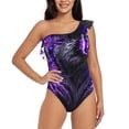 thumbnail image 2 of Picia Purple Plant White Tiger Pattern Women's One Piece Swimsuits,One Shoulder Swimwear Asymmetric ,Ruffle Monokinis Bathing Suits,High Waisted Flattering Bathing Suits-Medium, 2 of 8