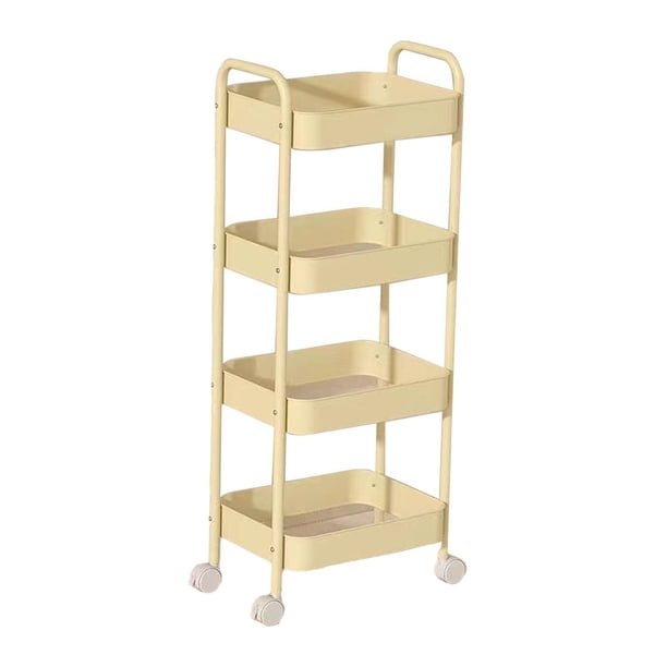 Carrito rodante con ruedas, carrito utilitario, estantería móvil de metal, cesta para frutas y verduras para comedor, oficina, baño, lavandería Amarillo