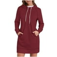 thumbnail image 2 of JURANMO Fall Hoodie Dress for Women Drawstring Long Sleeve Hooded Pullover Regular Fit Casual Sweatshirt Mini Dresses with Pockets ZC-Red XXL, 2 of 6