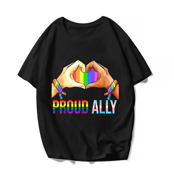 Women Men Tops LGBTQ Rainbow Pride Flag T-Shirt Gay & Lesbian Proud Ally Graphics Funny Casual Shirts Gift Tee Black XX-Large