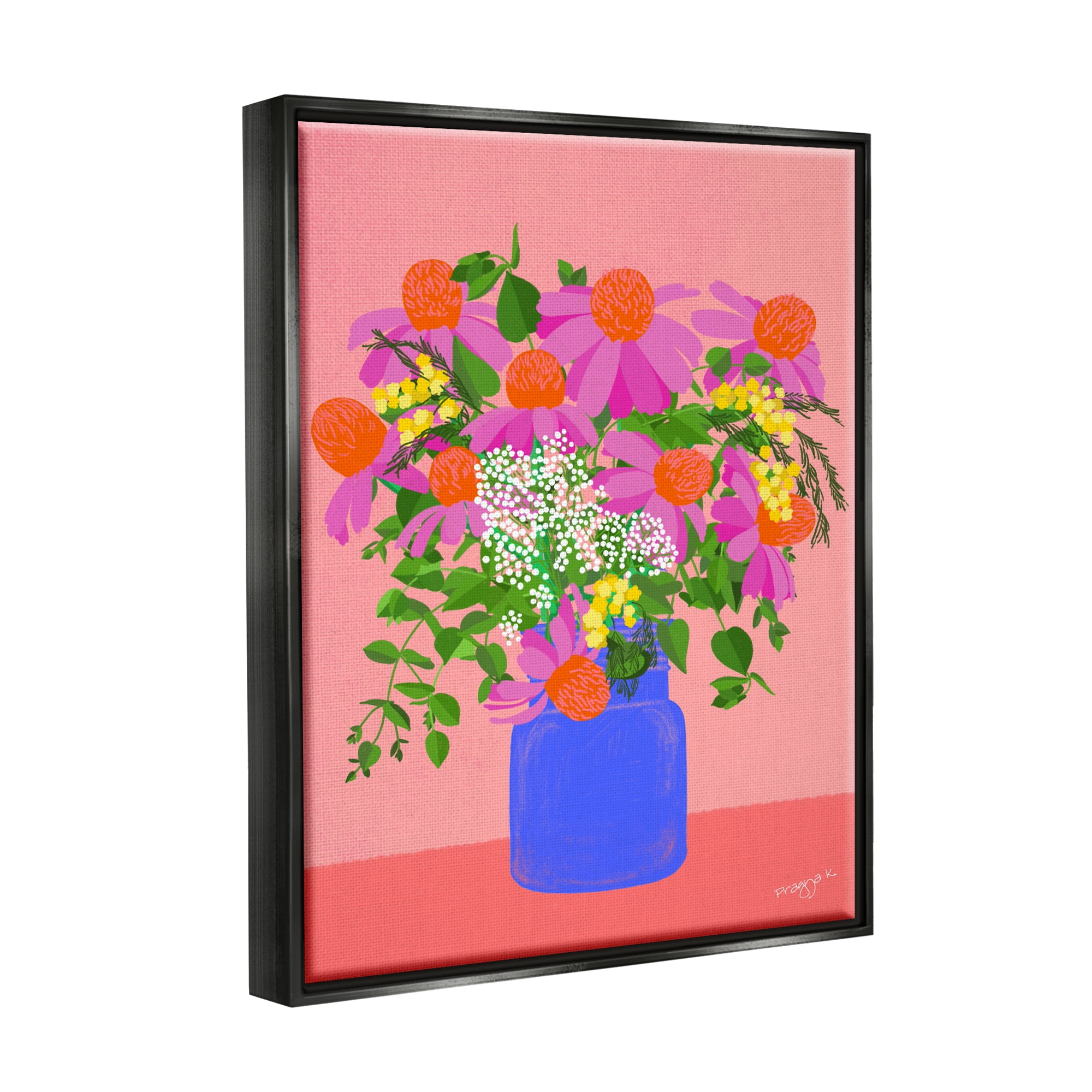 Stupell Industries Pink Country Daisies Botanical & Floral Painting Black Floater Framed Canvas Art Print Wall Art, 25 x 31