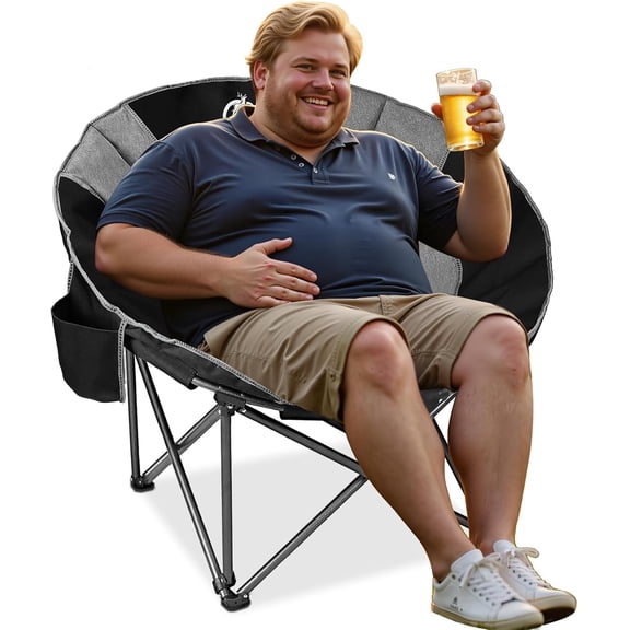 Oversize Folding Moon Chair with Side Pocket 500 lb Capacity Black