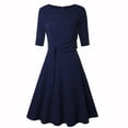 thumbnail image 5 of Elainilye Fashion Dresses for Women 2024 Casual Long Sleeve High Waist Round Neck Ladies Tops dress Knee Length Dress,Blue, 5 of 5