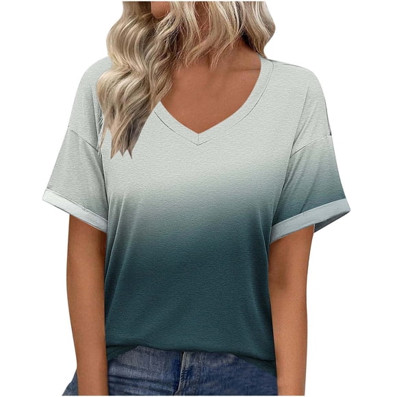 Tnhcen T-Shirt Dégradé à Coupe Ample Printemps Été 2025 pour Femmes - Grande Taille Amical S-5TG Hauts Décontractés Respirants