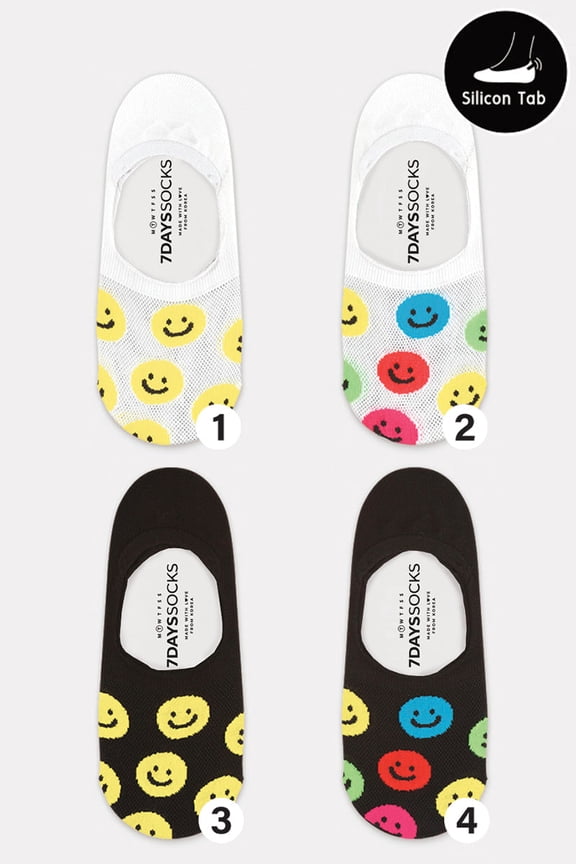 Women's No Show See-Through Smile Socks - 4 Pair Set