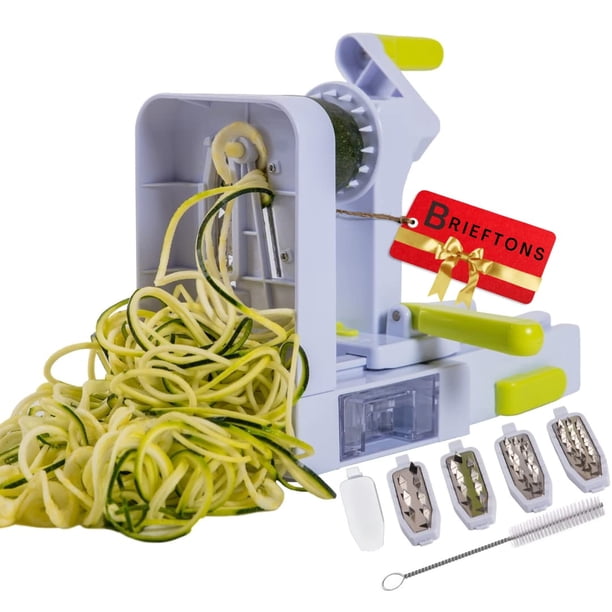 Brieftons Quickfold Espiralizador De 5 Hojas: Cortador En Espiral De Verduras Plegable, Versátil Y Compacto, La Mejor Máquina Para Hacer Espaguetis De Pasta Vegetariana Para Bajo Contenido De Carbohid