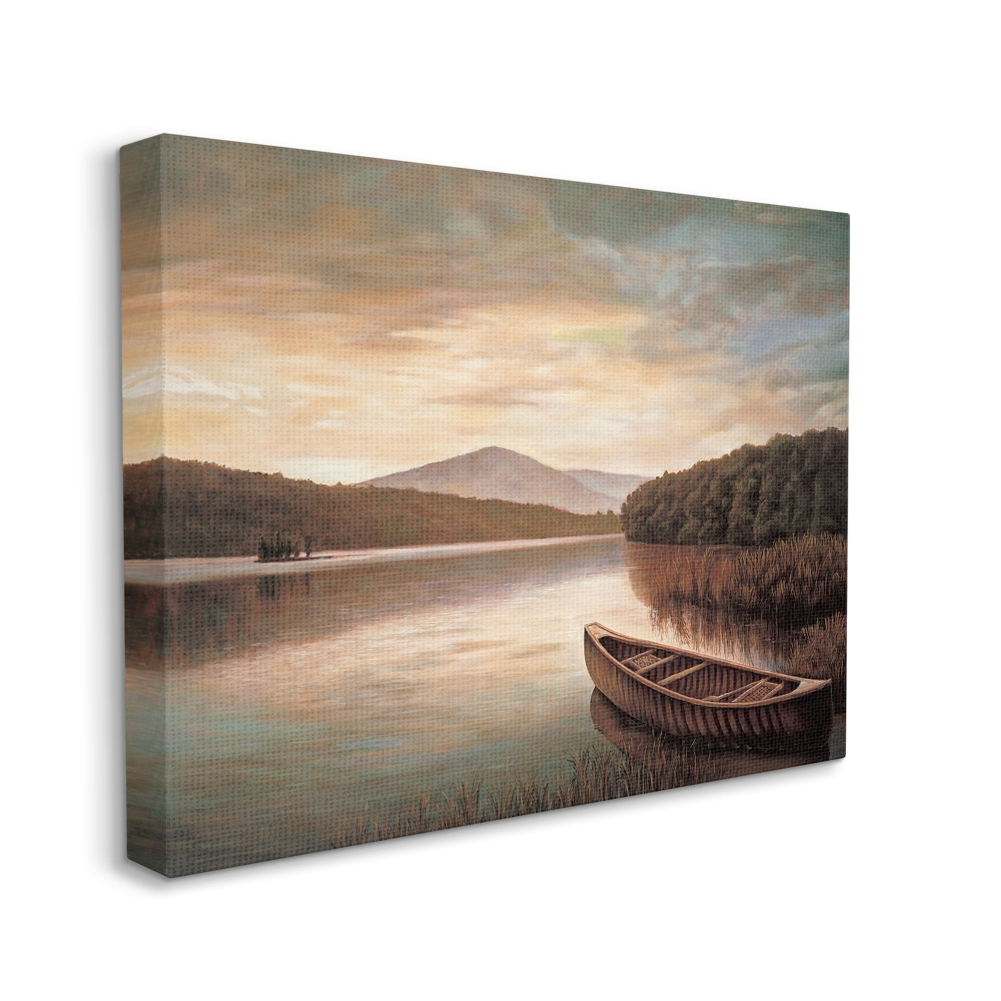 Stupell Industries Lakeside Canoe Cloudy Sky Mountain Forest Landscape, 20 x 16,Design by Richard Dunahay