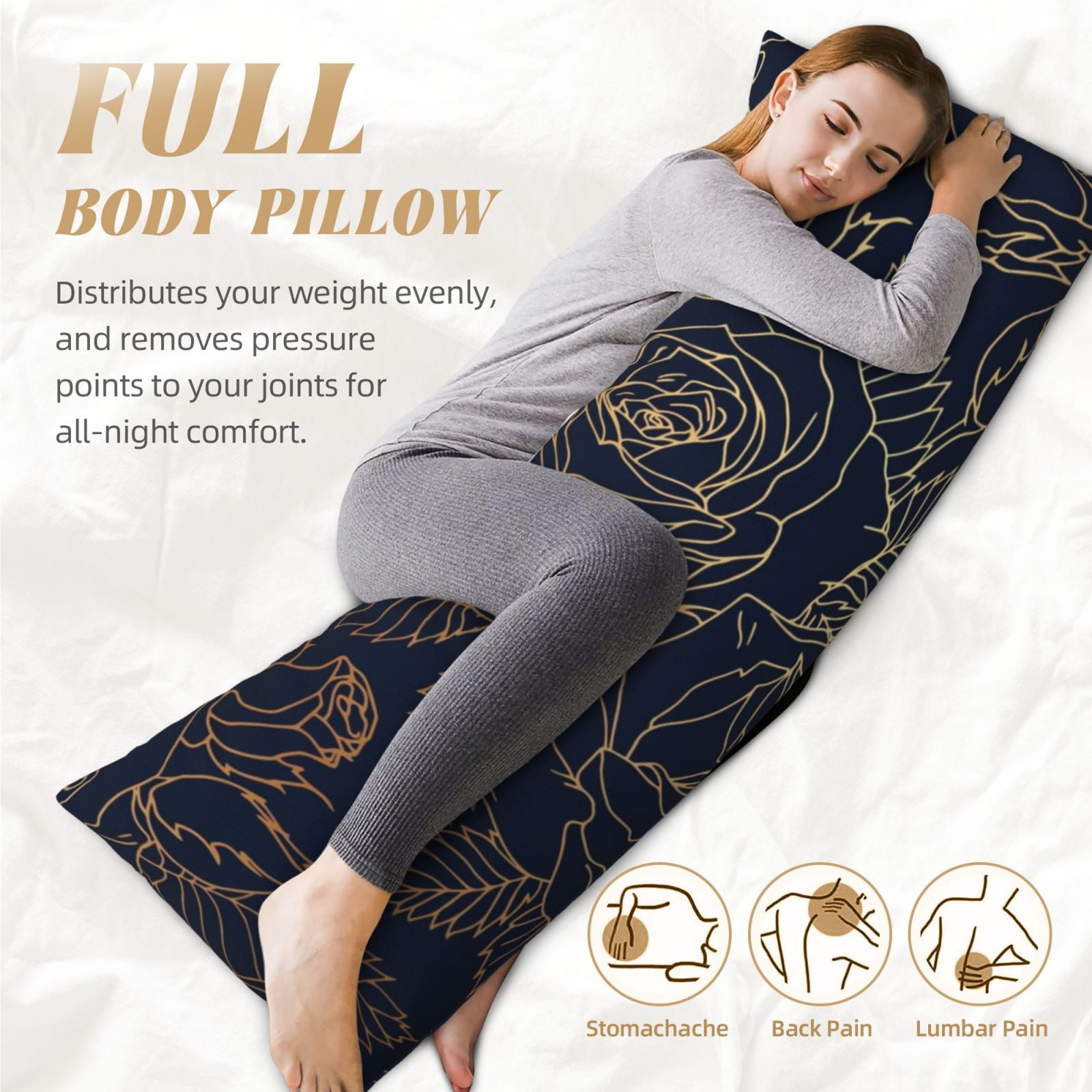 Naloa Copper-Gold Gloss Outline Rose Super Soft 20x60 Body Pillow Case,Long Side Hidden Zipper（PILLOWS ARE NOT INCLUDED）
