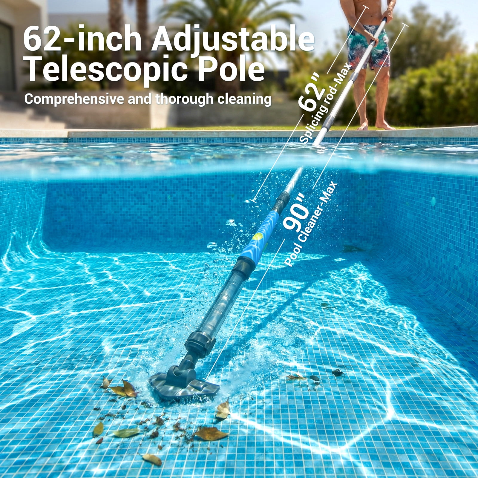 Efurden Cordless Pool Vacuum, Handheld Pool Vacuum for Small Above Ground Pools, Hot Tubs and Spas, 60 Minutes Runntime (Blue)
