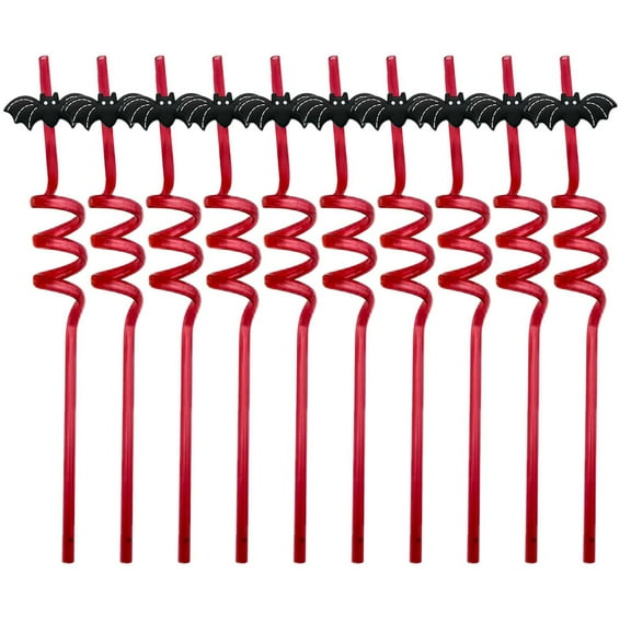 Beautynvta 10 Pcs Reusable Halloween Straws, Party Straw for Halloween Decoration Pumpkin Ghost Witch Hat Castle Bat Witch Halloween themed Party Straws